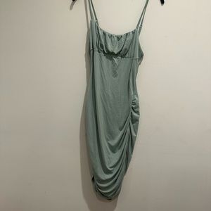 Sage green ruched mini dress